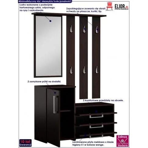 Fotografia Garderoba z szafką na buty do przedpokoju Skay - wenge z kategorii Siedziska do przedpokoju