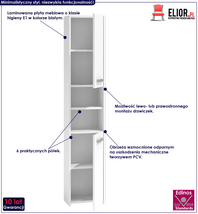 Biała szafka słupek do łazienki Tosca 2X