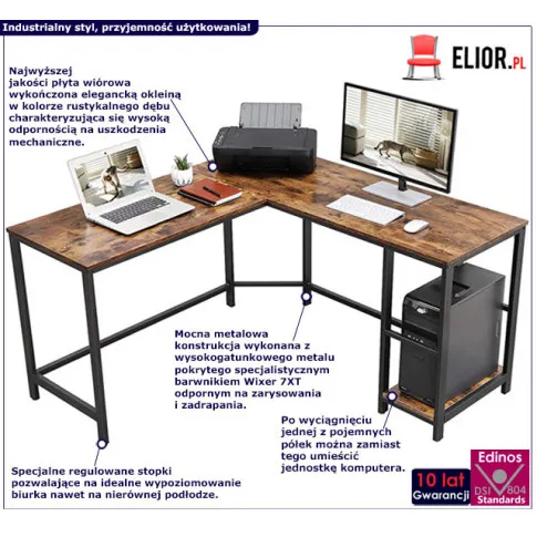 Infografika industrialnego biurka narożnego Wagacio