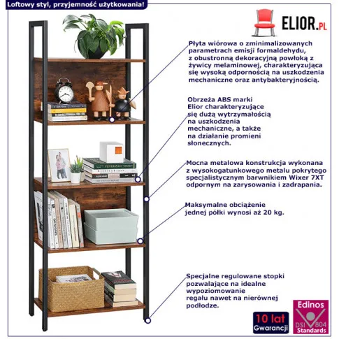 Regał na książki w stylu industrialnym Jorkis 4X