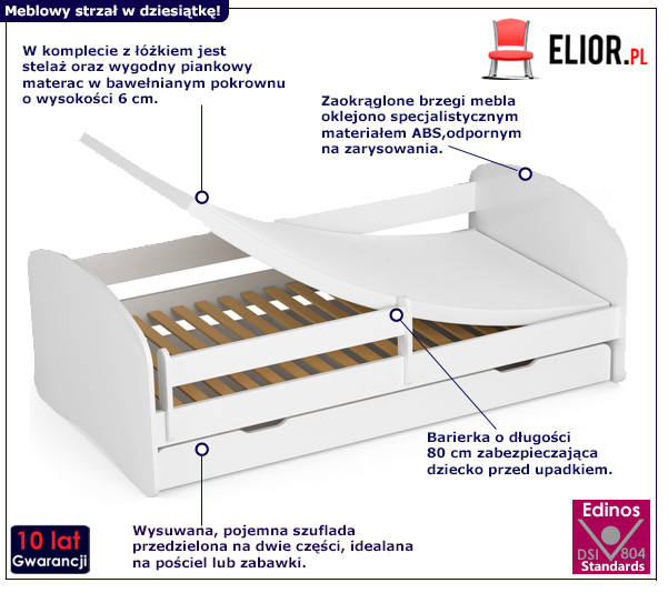 Białe łóżko dziecięce Ellsa 4X