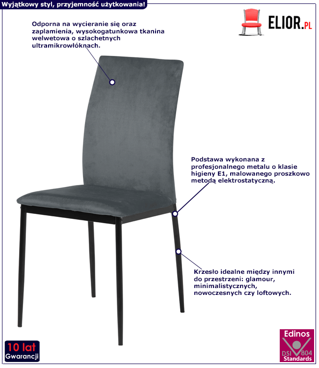 Szare krzesło welwetowe Perselia 2X - do salonu