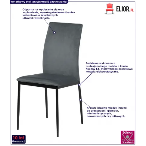 Szare krzesło Mervi 2X tapicerowane