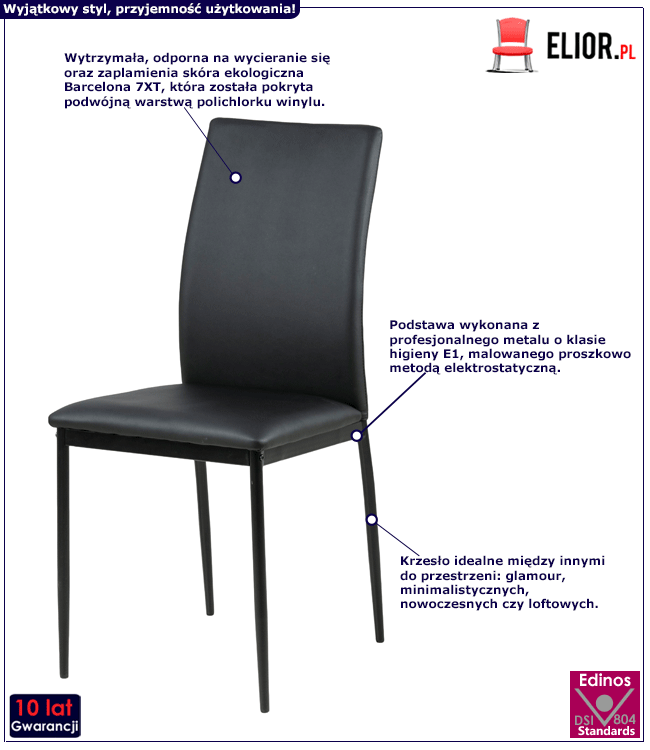 Czarne krzesło Mervi 3X - tapiceorwane