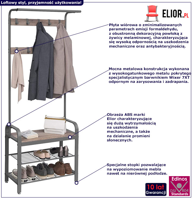 Infografika wieszaka z 2 półkami na obuwie Pareno