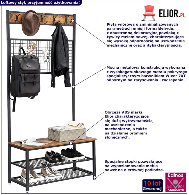 Infografika industrialnej szafki na buty z wieszakiem Jorkis 14X