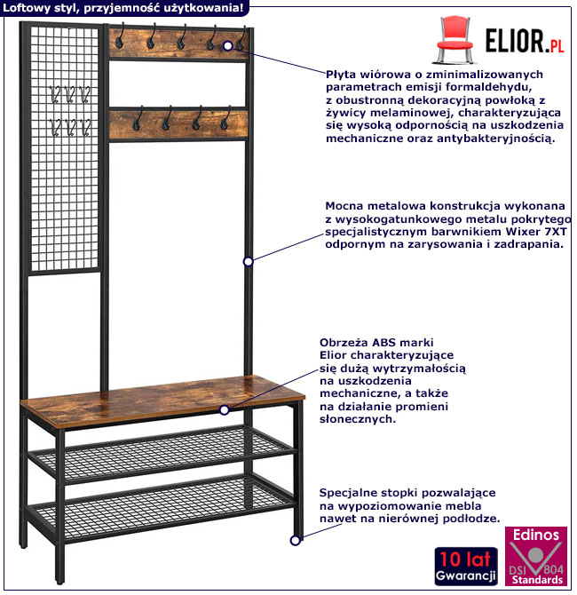 Infografika industrialnej szafki na buty z haczykami na ubrania Jorkis 16X