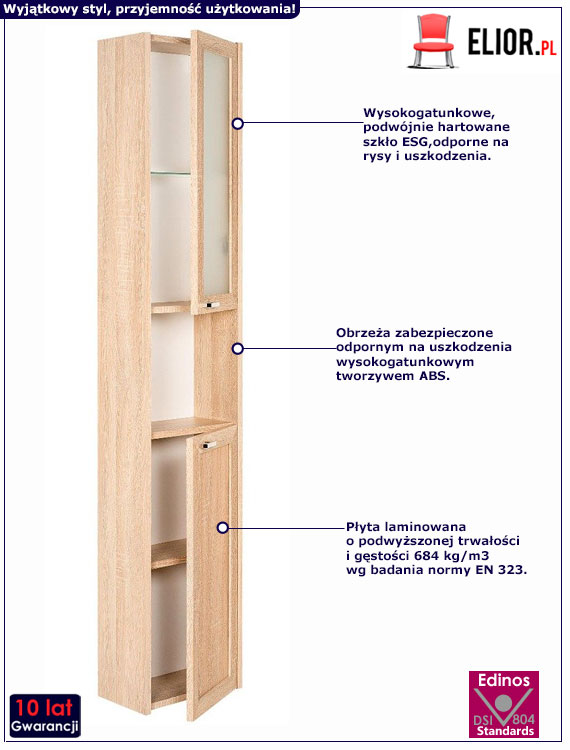 Klasyczny wiszący słupek łazienkowy Medison 3X dąb sonoma