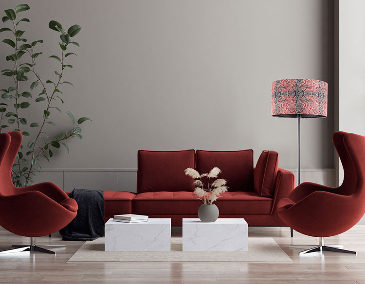 Czerwona lampa podłogowa do salonu z abażurem 50 cm S375-Ardela
