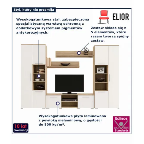 Fotografia Meblościanka biała + dąb sonoma - Armo 5X z kategorii Meblościanki