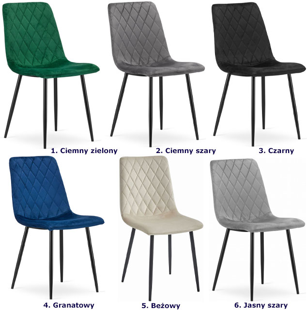 Dostępne kolory zestawu 4 sztuk krzeseł pikowanych Saba