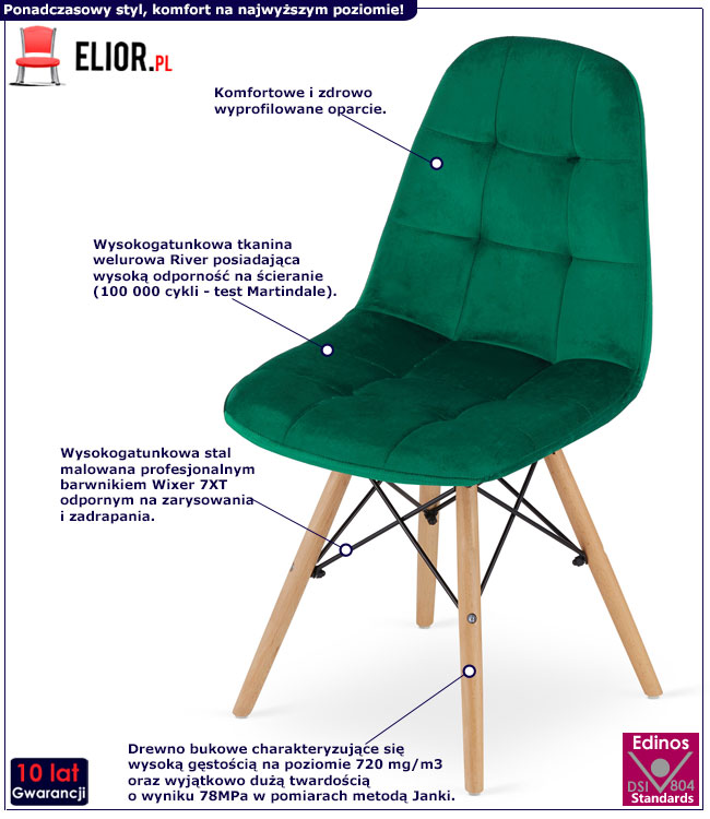 Zestaw czterech zielonych krzeseł tapicerowanych Zipro