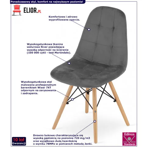 Zestaw szarych welurowych krzeseł Zipro