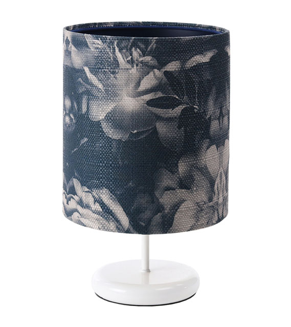 Granatowa lampka nocna z abażurem w kwiaty do sypialni S395-Damis