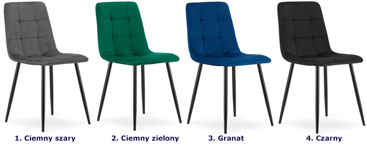 Dostępne warianty kompletu 4 krzeseł tapicerowanych Fabiola