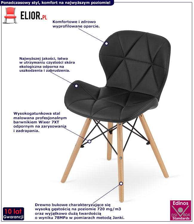 Czarne pikowane krzesło skandynawskie Zeno 3S