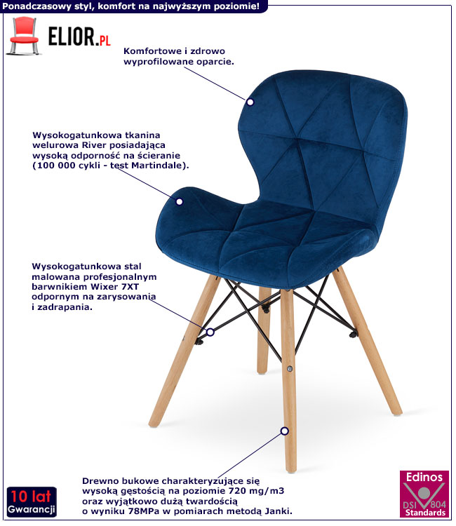 Granatowe pikowane krzesło tapicerowane Zeno 4S