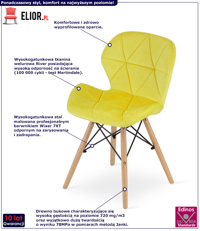 Żółte nowoczesne krzesło pikowane Zeno 4S