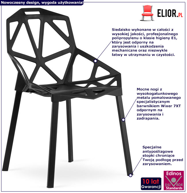 Infografika zestawu 4 sztuk czarnych krzeseł do salonu Timori