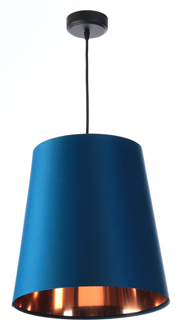 Granatowa lampa wisząca nad stół z abażurem stożek S402-Arva