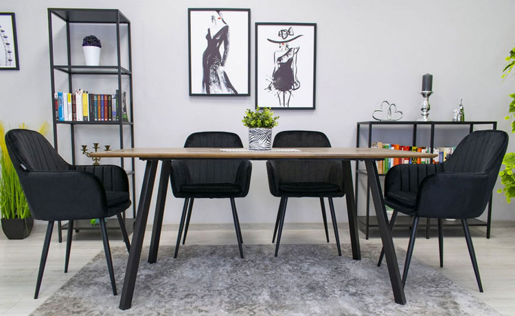 Jadalnia z wykorzystaniem zestawu 2 szt welurowych krzeseł Negros