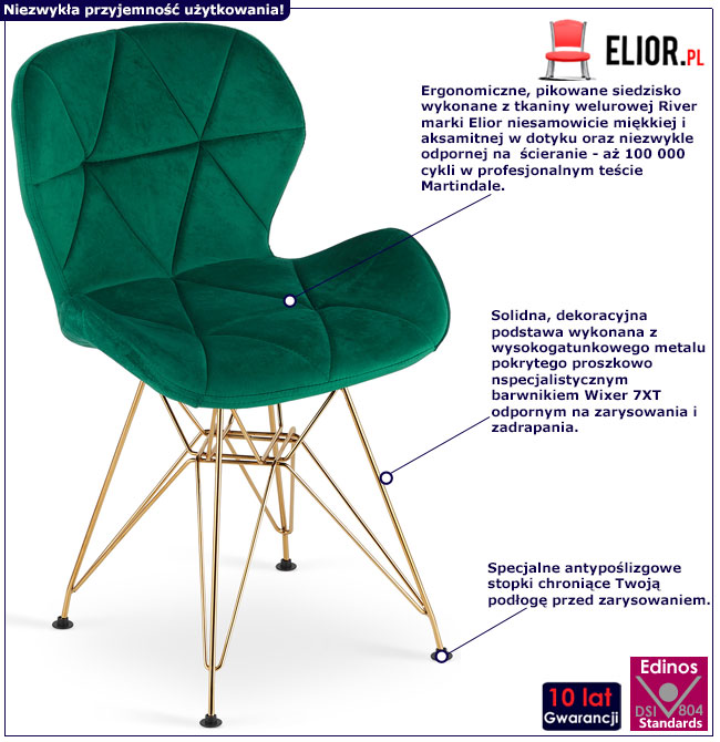Infografika zestawu 4 sztuk krzeseł do salonu w stylu glamour sarema