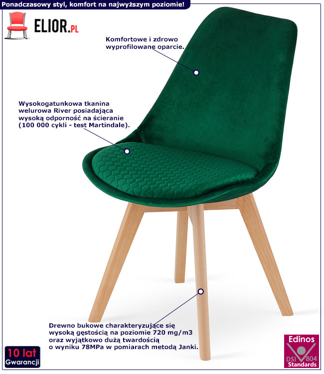 Zielone nowoczesne krzesła tapicerowane Erden 3S