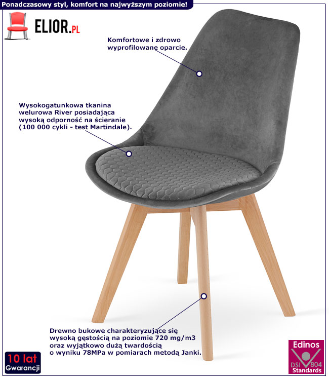 Szare skandynawskie krzesło tapicerowane Erden 3S