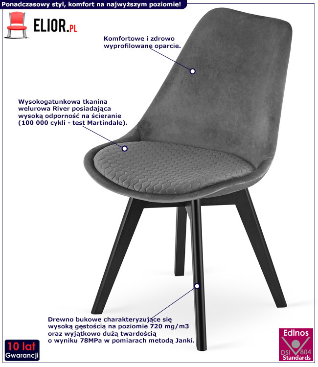Szare nowoczesne krzesła tapicerowane Erden 4S