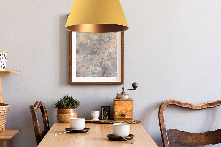 Żółta lampa wisząca nad stół z abażurem dzwon S410-Roseto
