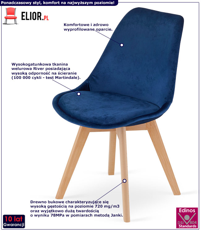 Granatowe nowoczesne krzesło tapicerowane do jadalni Neflax 3S