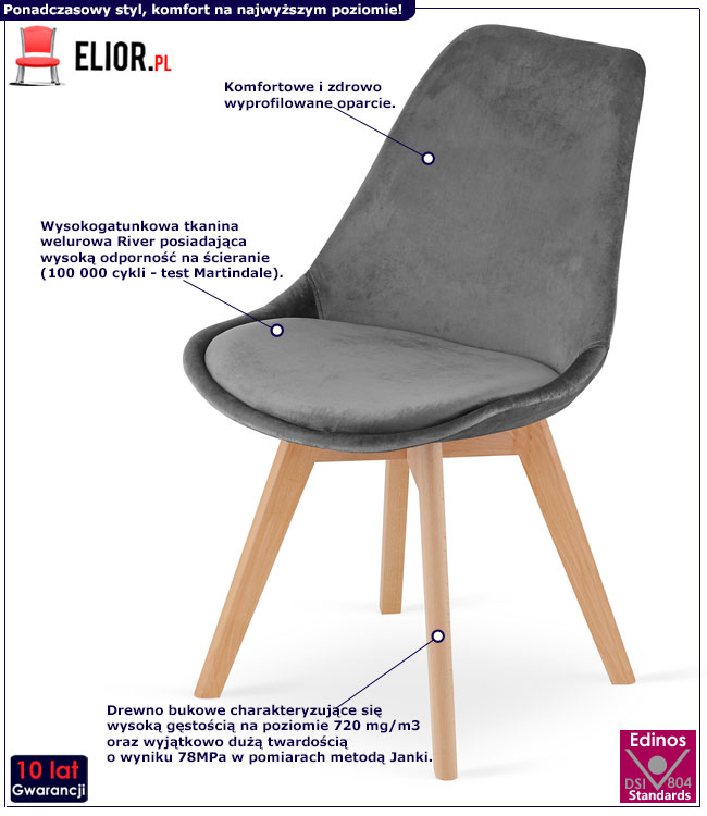 Komplet szarych skandynawskich krzeseł do salonu Neflax 3S