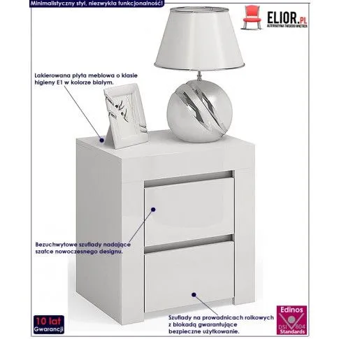Fotografia Lakierowana szafka nocna Grefos 3X - biały połysk z kategorii Szafki