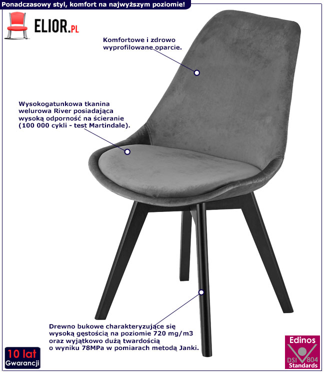 Szare nowoczesne krzesło tapicerowane do kuchni Neflax 5S