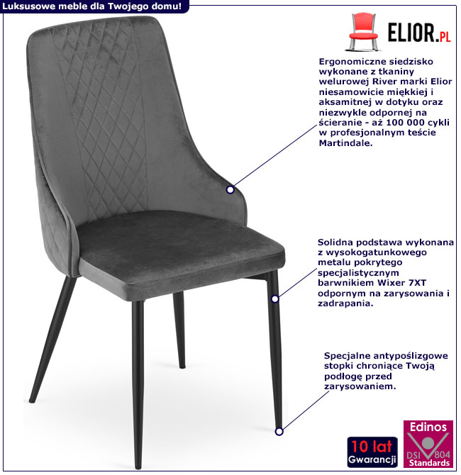 Infografika zestawu 4 szt krzeseł tapicerowanych Omer