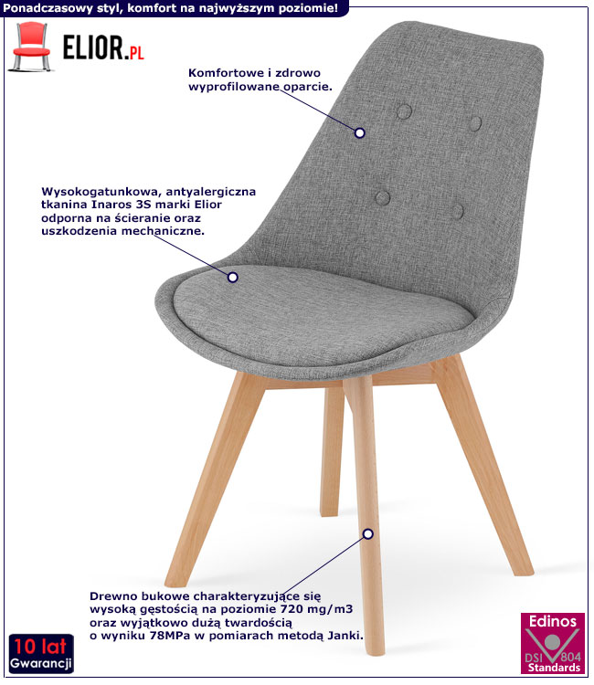 Szare nowoczesne krzesło tapicerowane do kuchni Neflax 4S