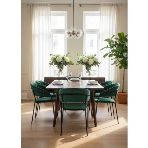 Komplet zielonych aksamitnych metalowych krzeseł   Sedila 3S