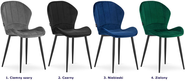 Dostępne kolory kompletu 4 sztuk krzeseł tapicerowanych Edi
