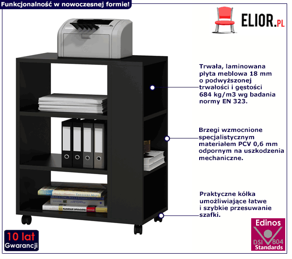 Czarna mobilna szafka na drukarkę do biura Besti