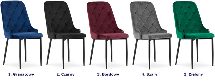 Kolory zestawu 4 sztuk krzeseł welurowych Hamza