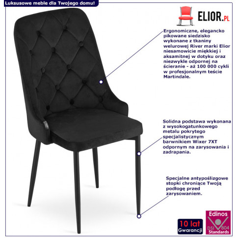 infografika zestawu 4 welurowych krzeseł kolor czarny hamza