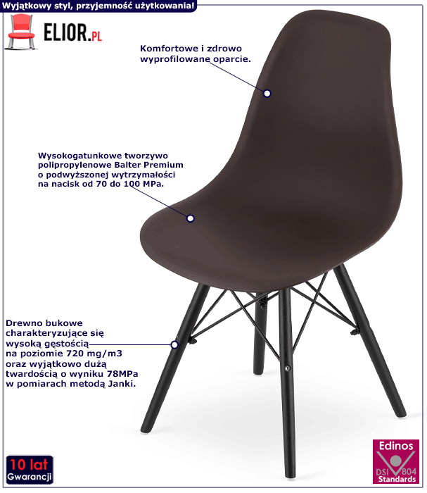 Brązowe nowoczesne krzesło do salonu Naxin 3S