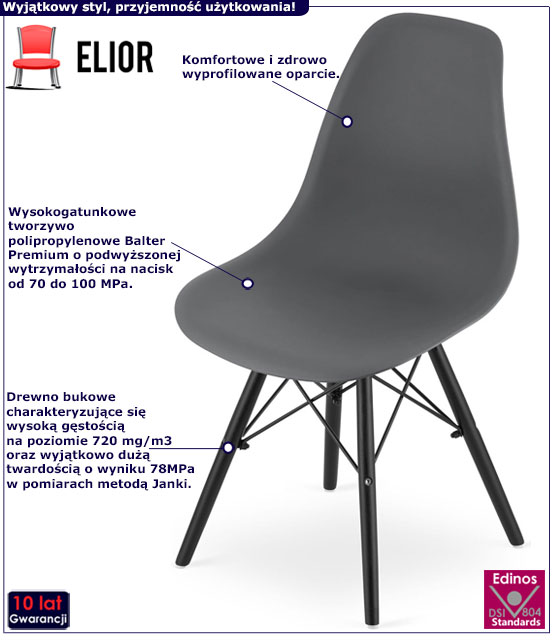 Ciemnoszare skandynawskie krzesło Sopi 3S 4 sztuki