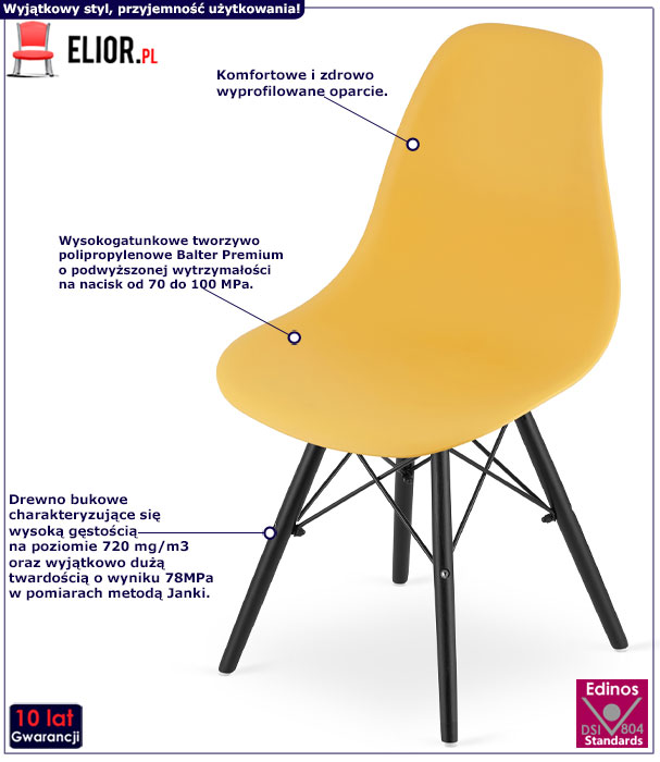 Żółte skandynawskie krzesła do salonu Naxin 3S