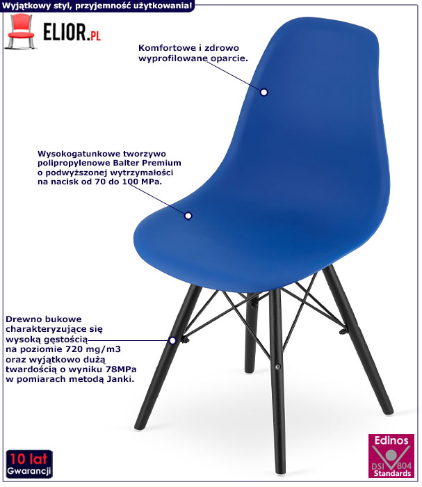 Niebieskie skandynawskie krzesła do salonu Naxin 3S