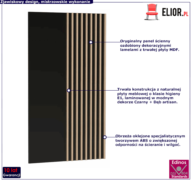 Ozdobny panel ścienny czarny Fallon 12X