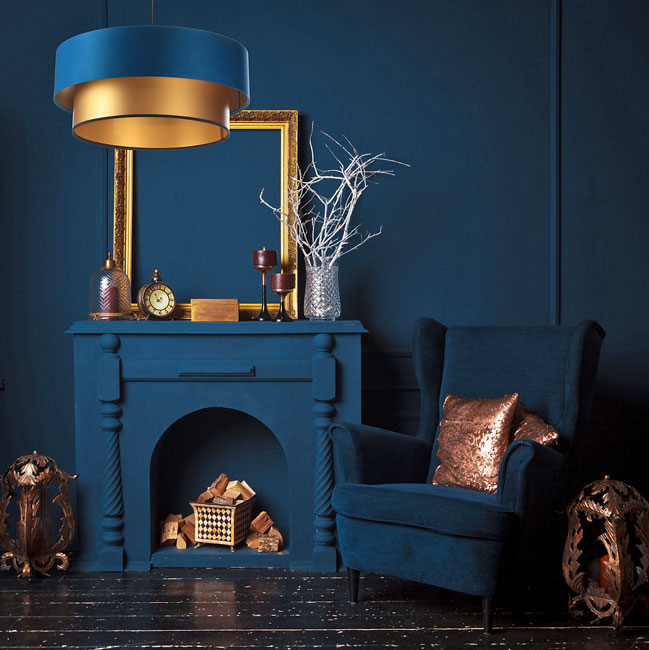 Granatowo-złota lampa wisząca z podwójnym abażurem S416-Romanza