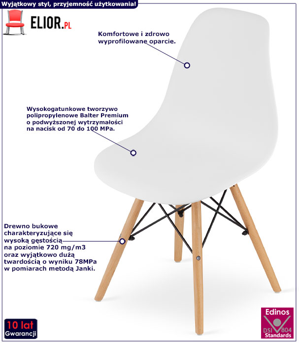 Białe skandynawskie krzesło minimalistyczne Naxin 4S