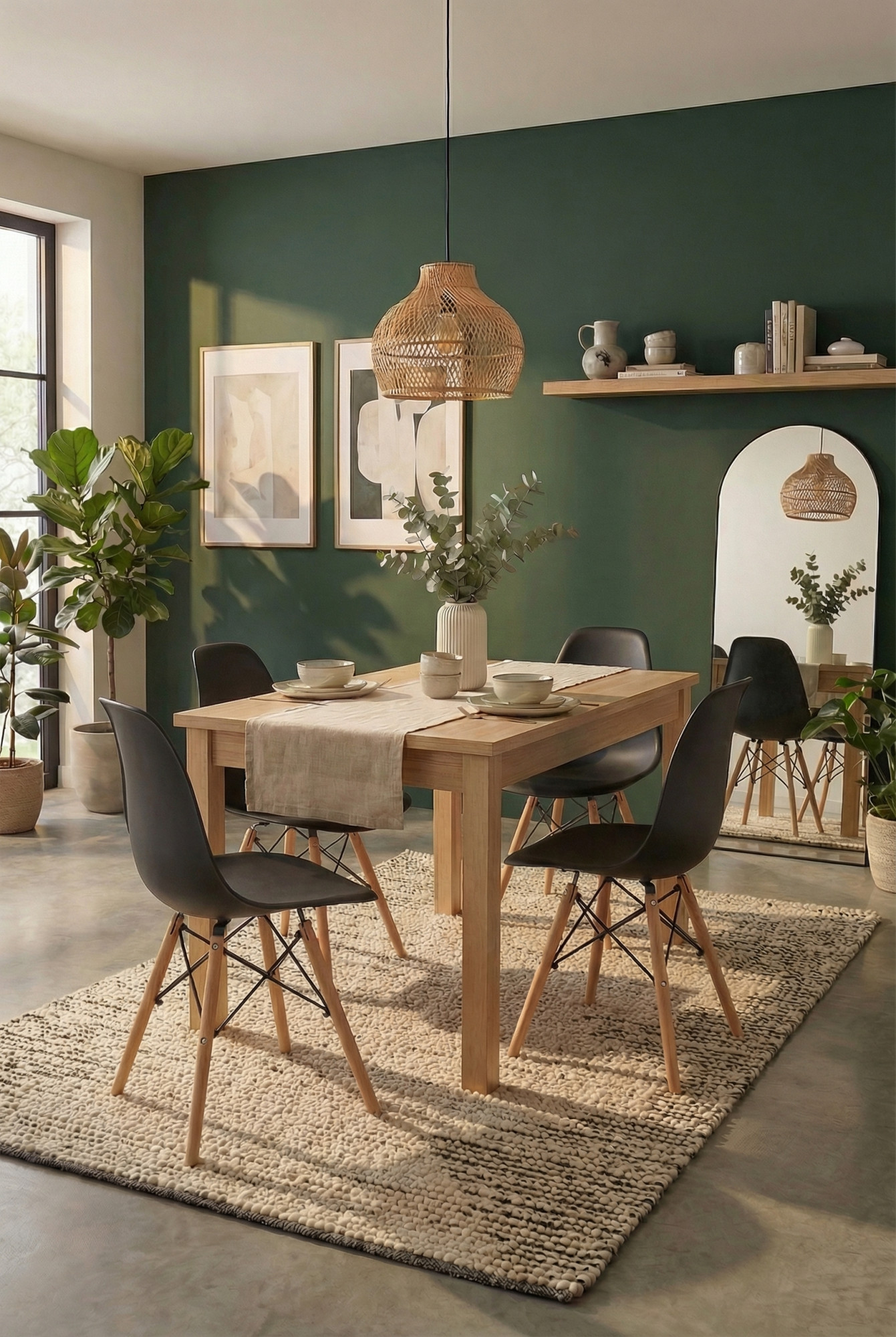 Jadalnia z wykorzystaniem czarnego krzesła Eames Sopi 4S