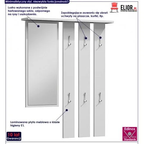 Fotografia Wieszak ścienny z lustrem Muvo - biały z kategorii Meble na ubrania